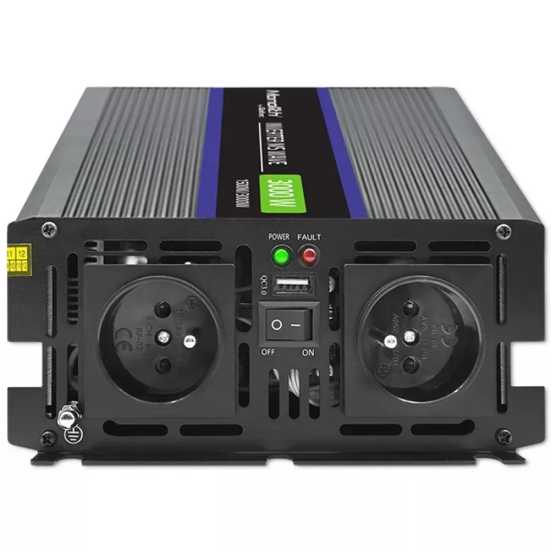 Power inverter QOLTEC Monolith 3000 MS Wave, 12V→230V, 1500/3000W, with USB