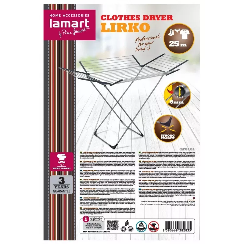 Clothes Dryer LAMART LT8101 — 25 m Drying Line, Lightweight and Durable