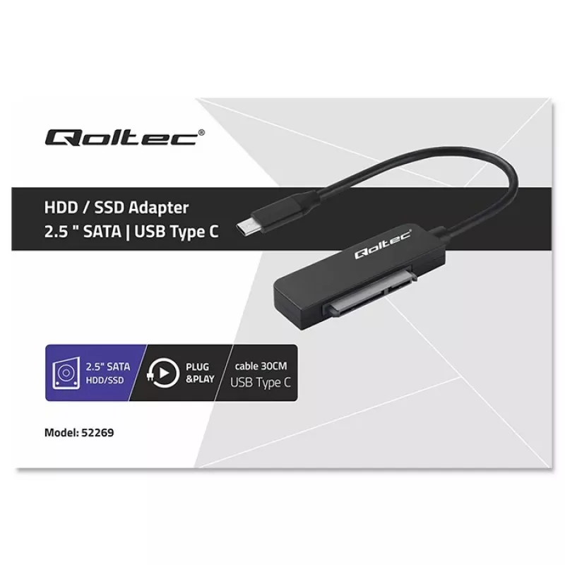 QOLTEC SATA adapter 52269 for 2.5 inch drive to USB-C, supports up to 2TB
