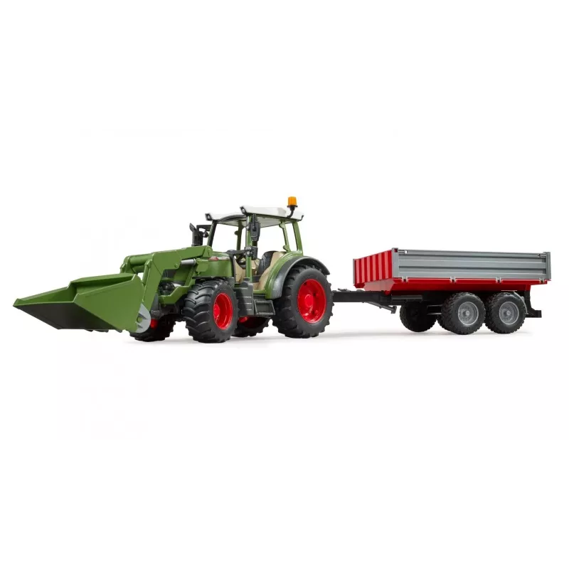 Toy tractor BRUDER Fendt Vario 211 with front loader and side trailer
