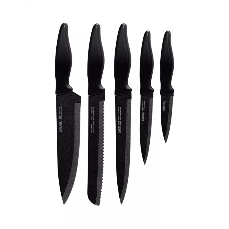Smile Sns-3 Tacoma Kitchen Knife Set 5 Pieces Stainless Steel Non-Stick Coating Round Black