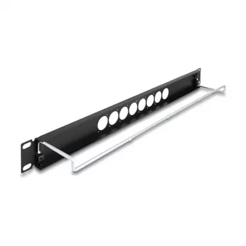 DeLOCK 67060 19-inch D-Type patch panel with strain relief, 8-port centered, 1U, black