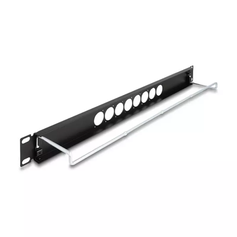 DeLOCK 67060 19-inch D-Type patch panel with strain relief, 8-port centered, 1U, black