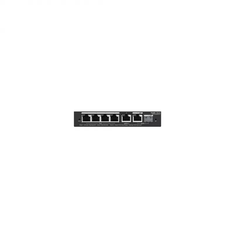 Managed PoE Switch RUIJIE RG-ES206GS-P — L2, 6x Gigabit RJ-45, 1x SFP, 4 PoE ports (54 W budget), 12 Gbit/s, Cloud-managed