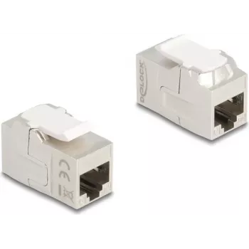 Keystone module DELOCK 90718, flat RJ-45 jack, silver/white, 16.3×30.6×20.5 mm