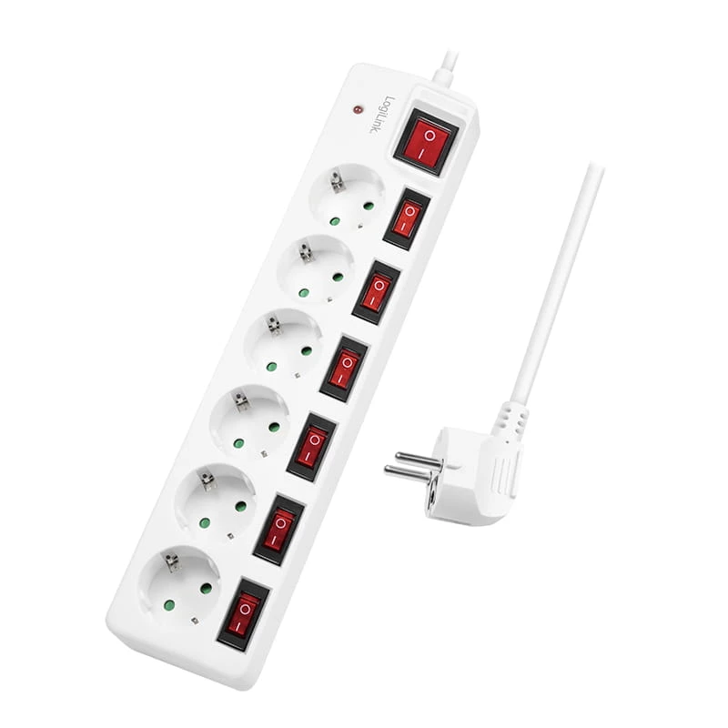 Power Extension LogiLink LPS250 1.5m 6 AC Outlets Indoor White