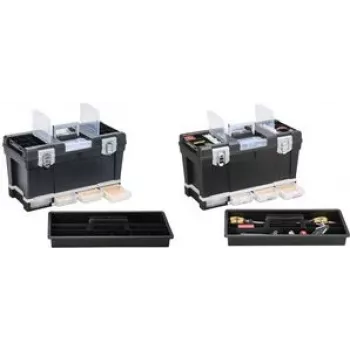 Storage box allit McPlus Depot S 23 — black polypropylene, compact stackable container