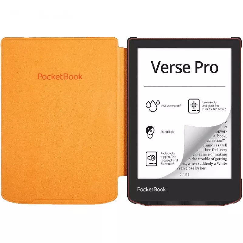 Folio case for 6 inch e‑book reader PocketBook Shell — orange, 112×160×12.5 mm, 0.0765 kg