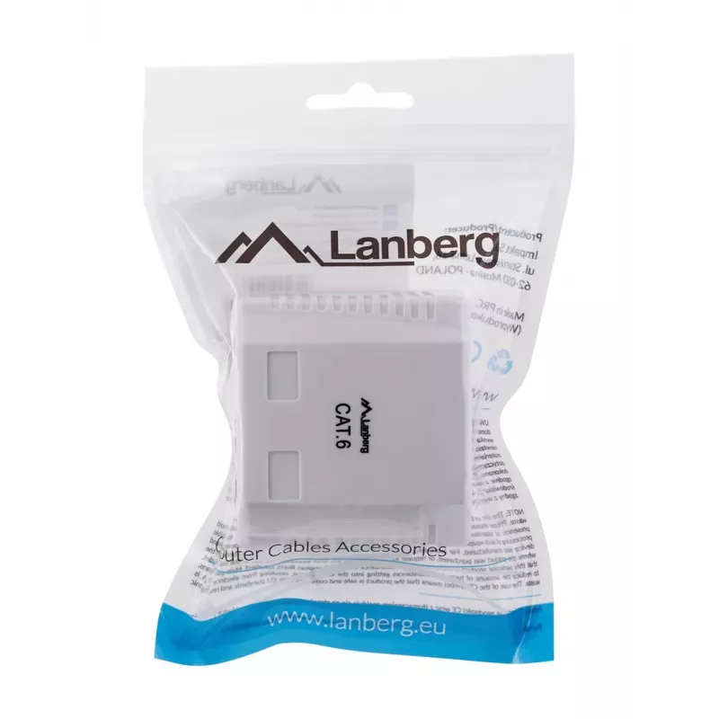 LANBERG Outlet Box RJ-45 Cat6 OU6-0002-W white, 2 sockets, 30×54×57 mm