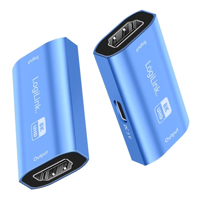 HDMI repeater, 20m, 8K 60Hz, HDCP 2.3 alu, blu