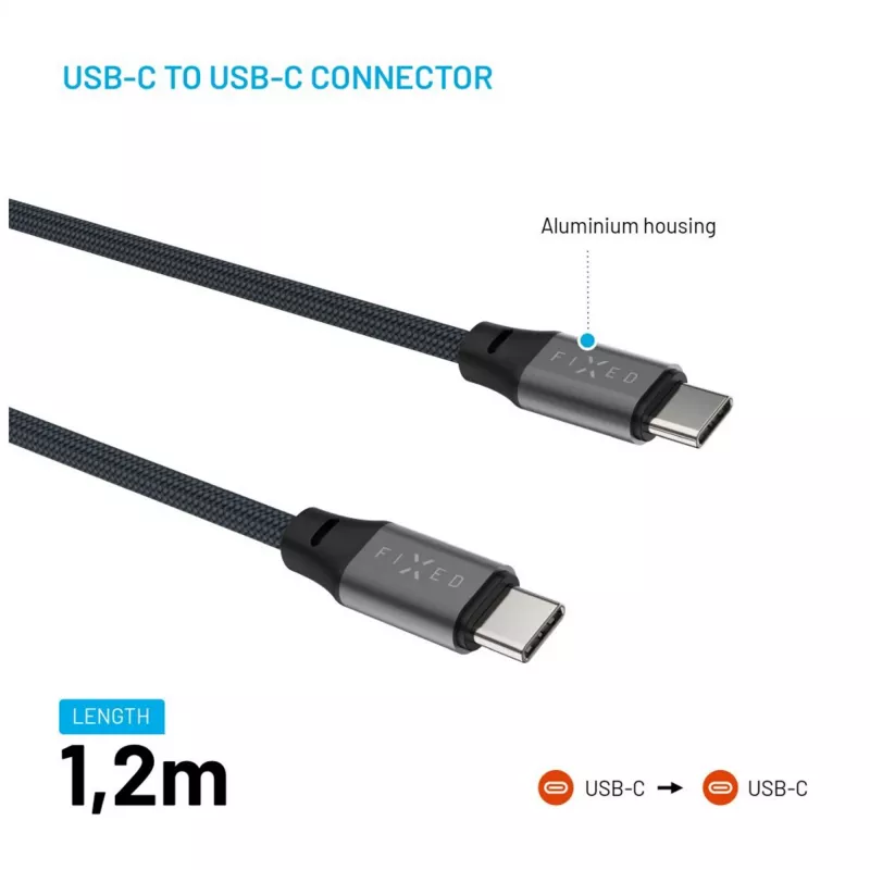 USB-C to USB-C Magnetic Braided Cable FIXED FIXDBM-CC12-GR, USB 2.0, 1.2 m, gray