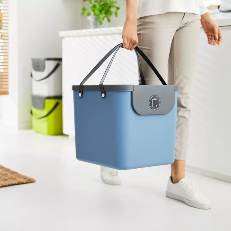 Plastic storage container rotho Albula 40 L rectangular, blue, 40 L capacity, hanger hole, 400×358×340 mm