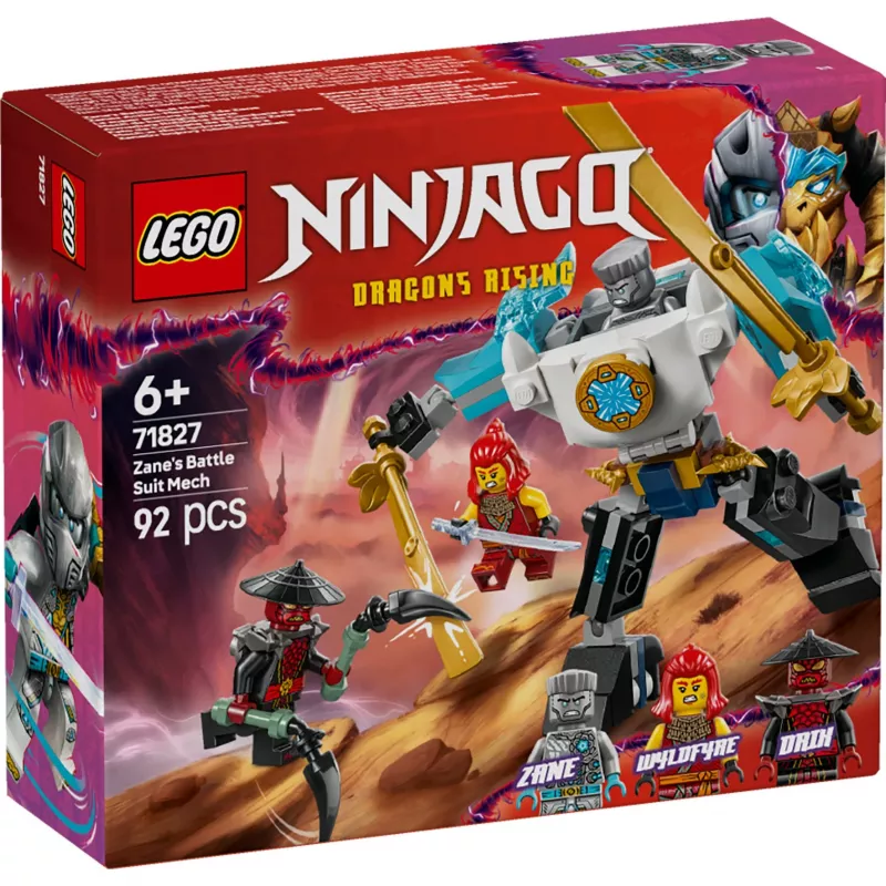 LEGO NINJAGO set 71827 Zane's Battle Suit Mech, 92 pieces, 2 minifigures, height 100 mm, age 6+