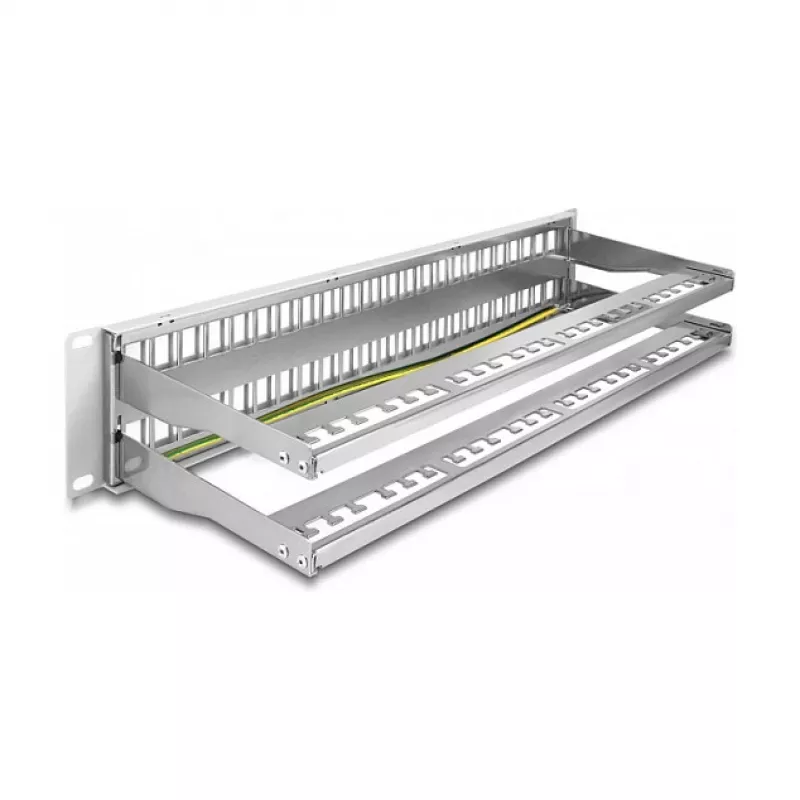 DeLOCK 19 inch Keystone Patch Panel 48 port with strain reliefs 2U grey