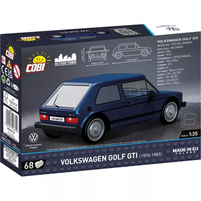 Cobi Volkswagen Golf GTI (1976-1983) Building Set, Blue, 1:35, 68 pieces