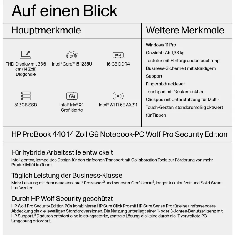 HP ProBook 440 G9 14 inch Laptop, Intel Core i5-1235U, 16 GB, 512 GB SSD, Windows 11 Pro