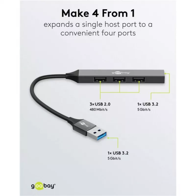 Goobay USB Hub 74456 Type-A 5000 Mbit/s Light Grey
