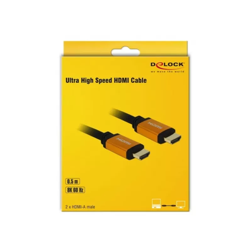 DeLOCK - HDMI-Cable - HDMI (M) to HDMI (M) - 50 cm - Triple Insulation - Black, Gold - 8K Support