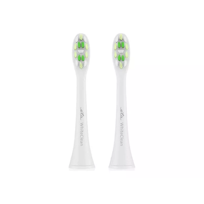 Toothbrush replacement heads ETA WhiteClean 2 pcs — green/white, soft bristles, compatible with ETA models
