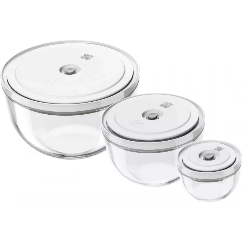 Set of 3 glass vacuum bowls with lid