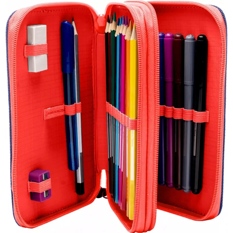 Pencil case Kids Euroswan 2-zipper with accessories Spiderman red-blue