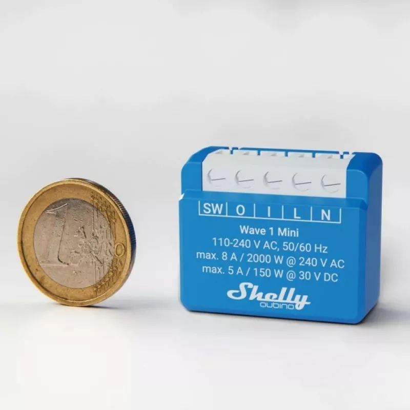 Smart relay Shelly Qubino Wave 1 Mini wireless 110–240V, 8A AC / 5A DC, 868.4 MHz, indoor, blue
