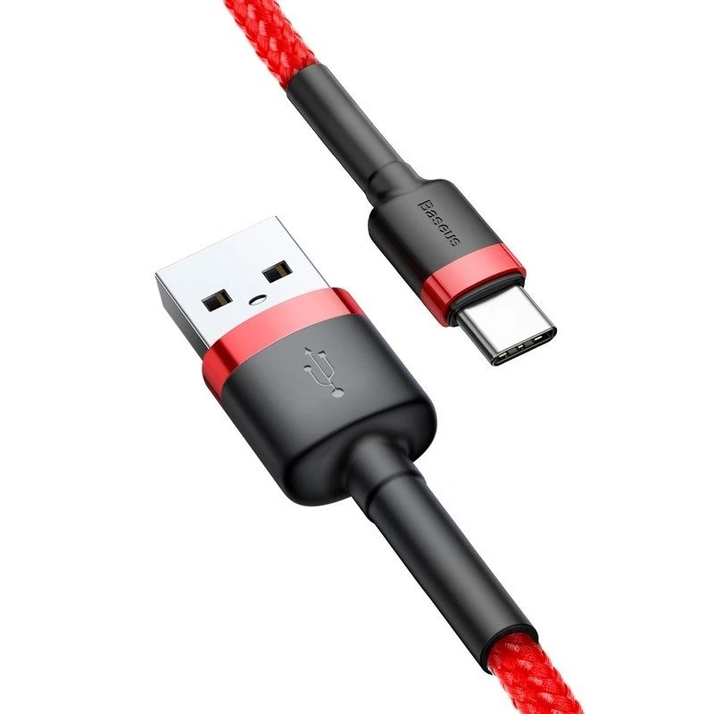 USB 2.0 A to USB-C cable Baseus CATKLF-B09 1m QC3.0 nylon braided red, fast charging and data sync
