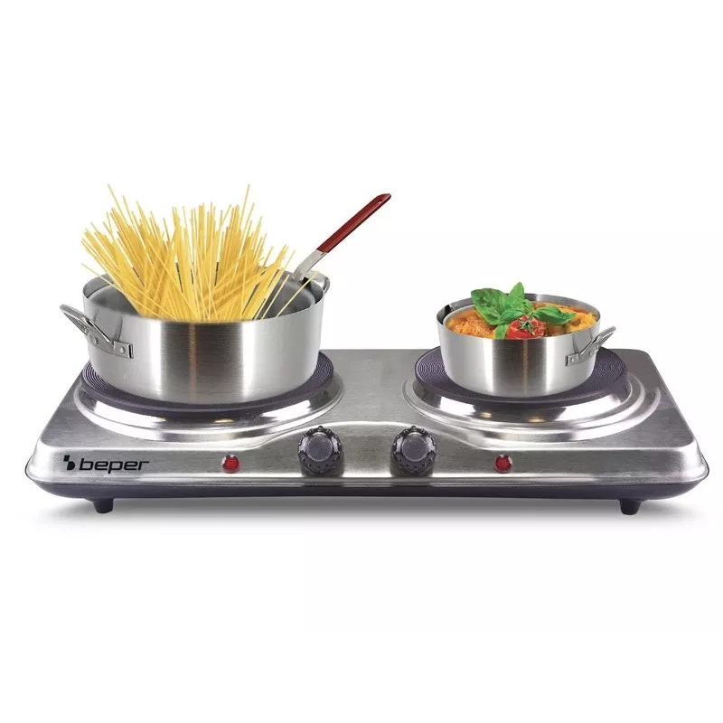 Beper 90.825 Stainless Steel Cooking Surface, 2 Zones, Manual Control