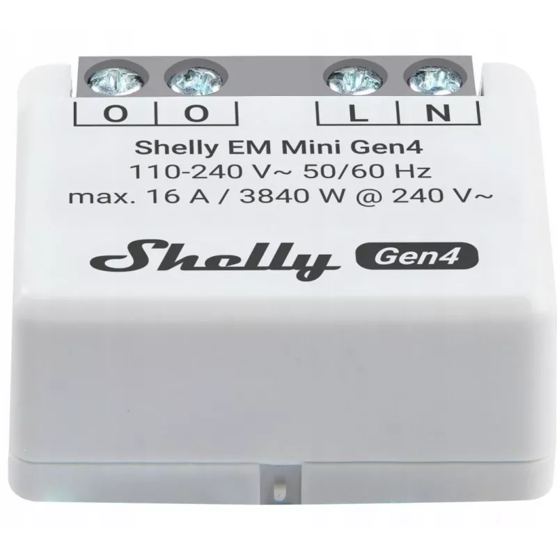 Smart relay Shelly Relay EM Mini Gen4 1-channel Wi‑Fi Matter Zigbee Bluetooth 8A, 110–240V, energy meter