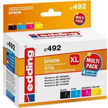 Edding EDD-492 (18-492) Compatible Ink Combi-Pack for Epson 27XL, Black/Cyan/Magenta/Yellow