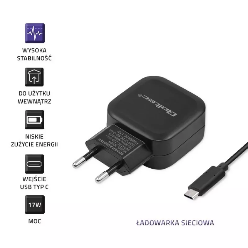 Qoltec 50188 mobile device charger Laptop, Smartphone, Smartwatch, Tablet, Telephone, Universal Black AC, DC Indoor