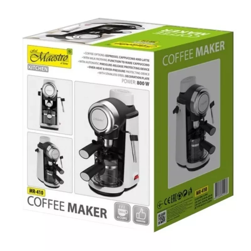 Maestro MR-410 espresso coffee maker with milk frother, 800 W, 3.5 bar, 240 ml water tank