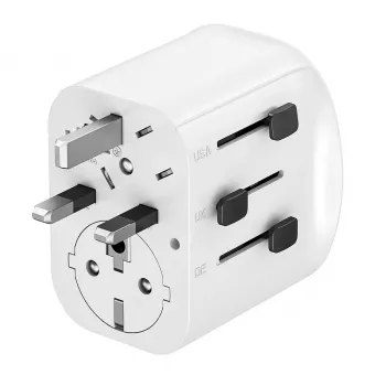 Travel adapter GEMBIRD TPA-EU2A1C15-01-W — 15W, Type E plug, 2× USB-A + 1× USB-C, 100–250V