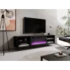 TV cabinet Cama Meble POLO 180x33x39 cm with electric fireplace 1400–1600 W, black, 2 shelves, laminate
