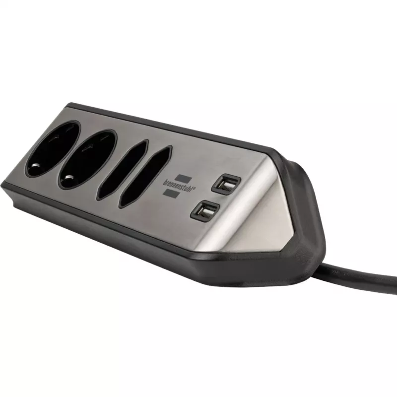 Brennenstuhl estilo Eck-Steckdosenleiste 4-fach, schwarz 2x Schutzkontakt-Steckdosen, 2x Euro-Steckdosen, inkl. USB-Ladefunktion
