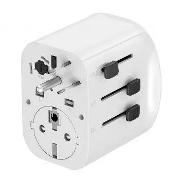 Travel adapter GEMBIRD TPA-EU2A1C15-01-W — 15W, Type E plug, 2× USB-A + 1× USB-C, 100–250V