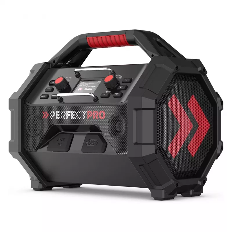 Portable Construction Radio PerfectPro ROCKTAGON 18V — battery powered jobsite radio