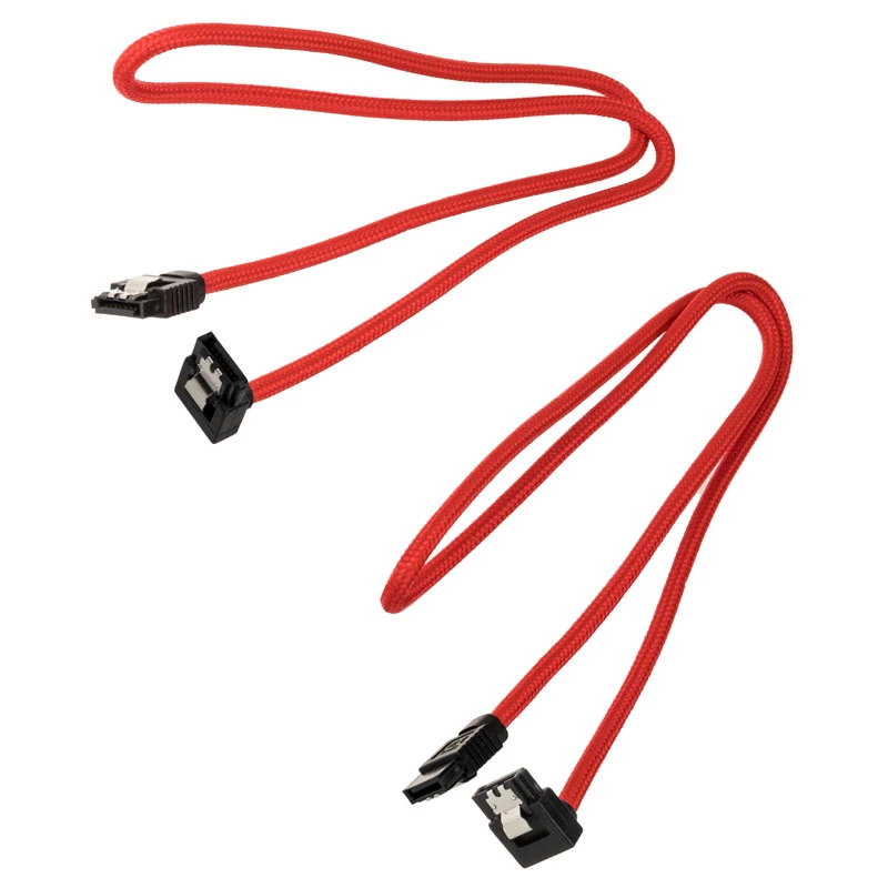 Corsair Premium Sleeved SATA-Cable angled, Red 60cm - 2-Pack