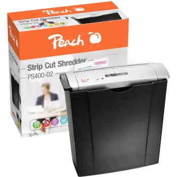 Paper shredder PEACH PS400-02, strip shredding, 22 cm working width, 7 mm cut, black/silver