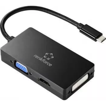 Renkforce RF-4633066 USB-C / HDMI / DVI / VGA Adapter [1x USB-C™ Plug - 1x VGA-Socket, HDMI-Socket, DVI-Socket 24+5pol.] Black (RF-4633066)