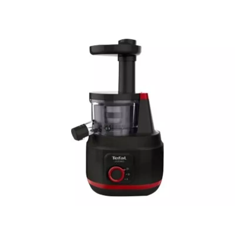 Slow juicer Tefal Juiceo ZC150 — 150 W, 4.5 cm feeding tube, 0.8 L juice & pulp containers, 80 RPM, Black/Red