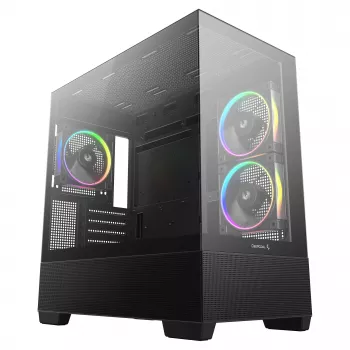 PC Midi Tower DeepCool CG380 3F — Black, 235×437×451 mm, supports 2x120 mm side + 1x120 mm rear fans, bottom PSU, 2.5 inch/3.5 inch HDD