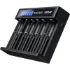 Battery charger XTAR MC6C multi-slot smart charger for cylindrical Li‑ion cells, 6‑bay, supports 18650/21700/AA, 5V input, black