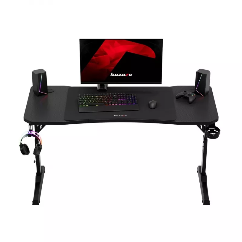 Gaming desk huzaro Hero 3.6 — rectangular 1400×600 mm, height adjustable 560–790 mm, black, H-legs, 15 mm top
