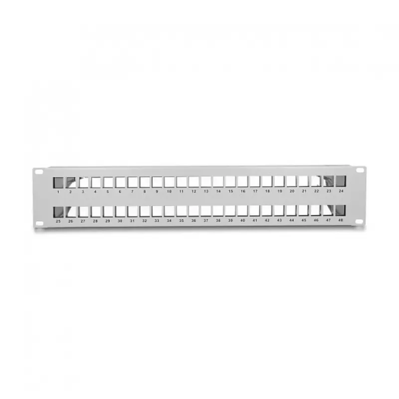 DeLOCK 19 inch Keystone Patch Panel 48 port with strain reliefs 2U grey