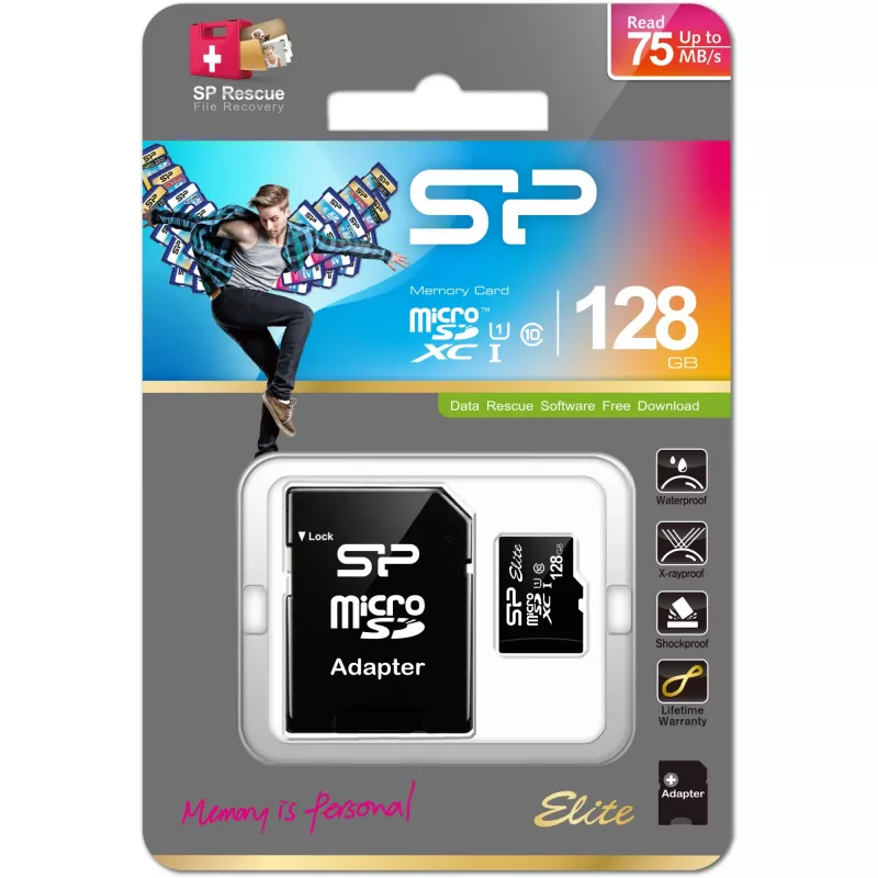 MicroSDXC flash card Silicon Power 128 GB UHS‑I (Class 10, U1), 85 MB/s, black, with SD adapter