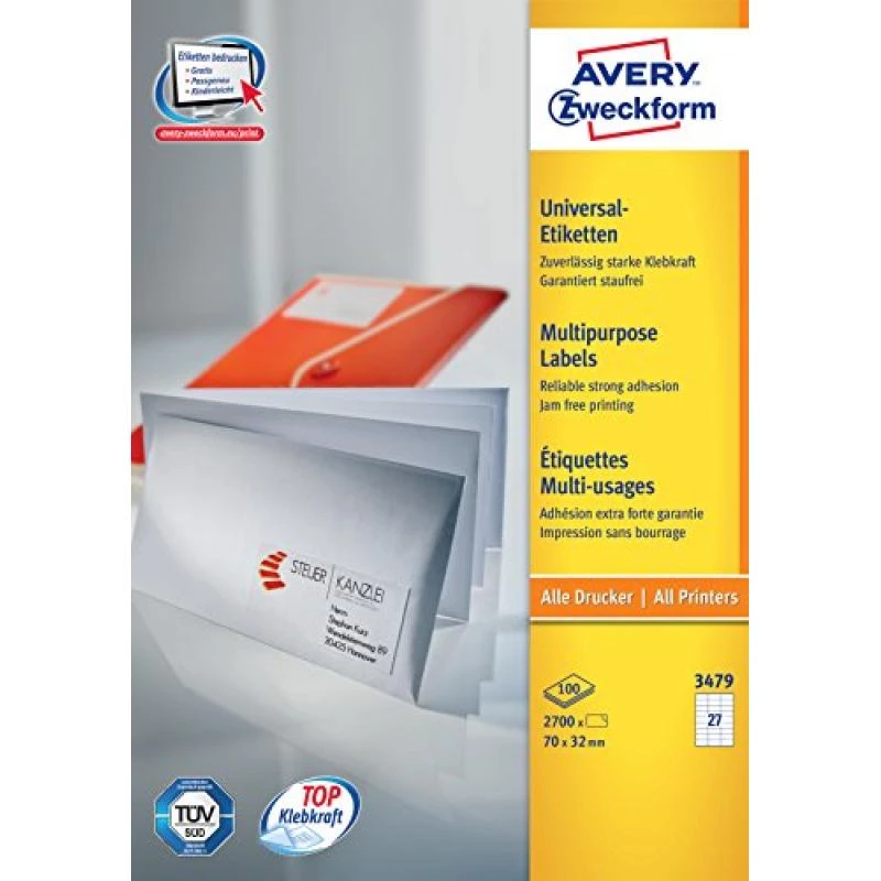 Avery-Zweckform 3479 Labels White Paper 70x32mm Permanent Adhesive