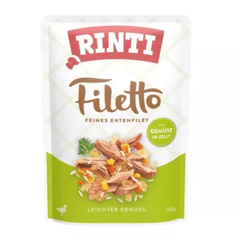 Wet dog food RINTI Filetto Duck fillet with vegetables 100 g sachet, complete feed, 15% protein, 1% fat, 81% moisture
