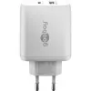 USB-C Dual-Fast Charger, PD, GaN, 65 Watt (White, 1x USB-C, 1x USB-A, Power Delivery)