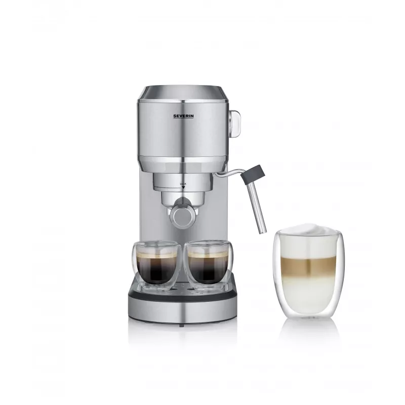 Espresso machine SEVERIN Newspresa KA 5997 — semi-automatic, 1 L water tank, 1350 W, ground coffee input, black/brushed steel/chrome